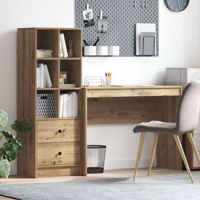 Berkfield Home Desk with Storage Artisan Oak Engineered Wood in Brown - image 1