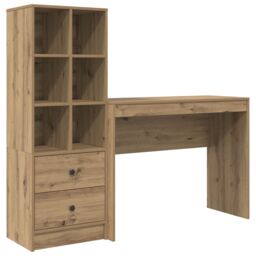 Berkfield Home Desk with Storage Artisan Oak Engineered Wood in Brown - thumbnail 2