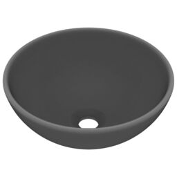Berkfield Home Luxury Bathroom Basin Round Matt Dark Grey 32.5x14 cm Ceramic - thumbnail 2