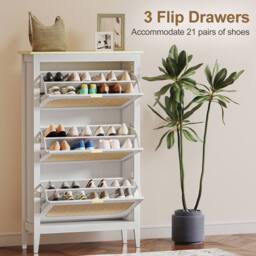HOMCOM Boho Slim Shoe Cabinet with Rattan Doors, Holds 21 Pairs, White - thumbnail 5