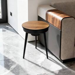 KORVIXA Walnut & Black Portable Smart Side Table in Brown - Size: 100 cm x 100 cm - thumbnail 3