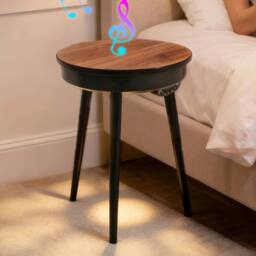KORVIXA Walnut & Black Portable Smart Side Table in Brown - Size: 100 cm x 100 cm - thumbnail 5