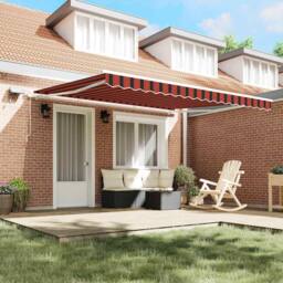 Berkfield Home Manual Retractable Awning with LED Orange & Brown 400x350 cm - thumbnail 2