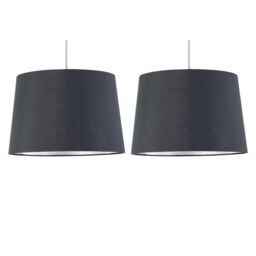 First Choice Lighting Set of 2 Zoey - Grey with Silver Inner Easy Fit Pendant or Lamp Shades - thumbnail 1