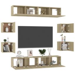 Berkfield Home 8 Piece TV Cabinet Set Sonoma Oak Engineered Wood in Brown - thumbnail 3