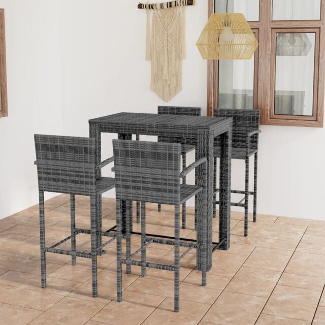 Berkfield Home 5 Piece Outdoor Bar Set with Armrest Poly Rattan Grey - image 1