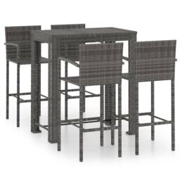 Berkfield Home 5 Piece Outdoor Bar Set with Armrest Poly Rattan Grey - thumbnail 2