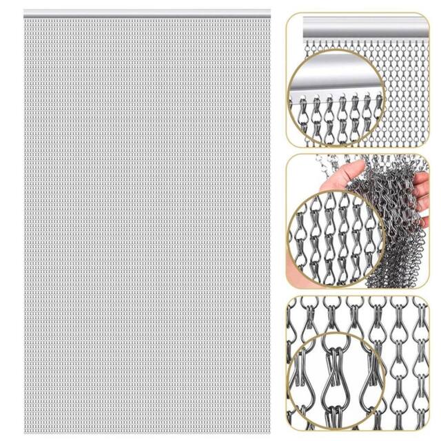 Nordara Duty Aluminium Fly Screen Door 214x90cm Metal Chain Curtain in Silver - Size: 90 cm width x 200 cm drop - image 1