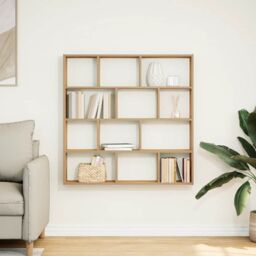 Berkfield Home Wall Cube Shelf 12 Compartments Artisian Oak Engineered Wood in Brown - thumbnail 3