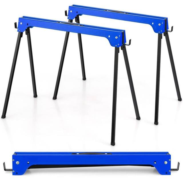 Gymax 2 Pack Folding Sawhorses Compact Power Tools Twin Pack Tool Stands in Blue - image 1