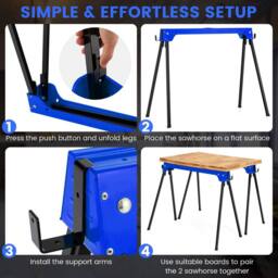 Gymax 2 Pack Folding Sawhorses Compact Power Tools Twin Pack Tool Stands in Blue - thumbnail 4