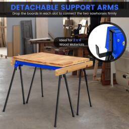 Gymax 2 Pack Folding Sawhorses Compact Power Tools Twin Pack Tool Stands in Blue - thumbnail 5
