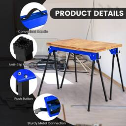 Gymax 2 Pack Folding Sawhorses Compact Power Tools Twin Pack Tool Stands in Blue - thumbnail 8
