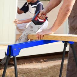 Gymax 2 Pack Folding Sawhorses Compact Power Tools Twin Pack Tool Stands in Blue - thumbnail 9