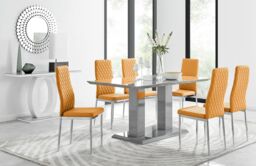 FurnitureboxUK Imperia Grey Modern High Gloss Dining Table & 6 Milan Dining Chairs Set in Mustard - thumbnail 1