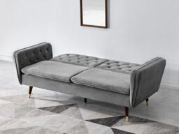 Home Detail DISCONTINUED Whitby Velvet Sofa Bed With Chesterfield Design With Gold Metal Tipped Wooden Legs in Dark Grey