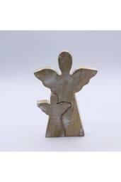 KDMD Whitewash Mango Wood Angel Figurine - Love & Protection Gift in White - thumbnail 4