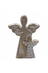 KDMD Whitewash Mango Wood Angel Figurine - Love & Protection Gift in White - thumbnail 2