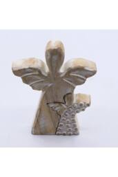 KDMD Whitewash Mango Wood Angel Figurine - Love & Protection Gift in White - thumbnail 3