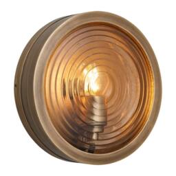Industville Bulkhead Outdoor & Bathroom Round Wall Light - Brass - Ripple Glass in Metallic Gold - Size: Medium - thumbnail 3