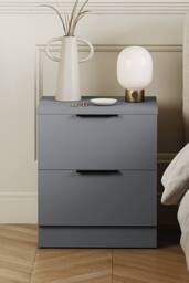 Home Discount Vida Designs Trega 2 Drawer Bedside Chest Table Space Saving Storage in Grey - thumbnail 4