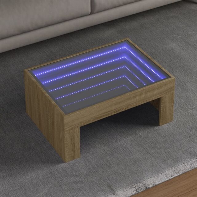 Berkfield Home Coffee Table with Infinity LED Sonoma Oak 70x50x30 cm in Brown - Size: 70 x 50 x 30 cm - image 1