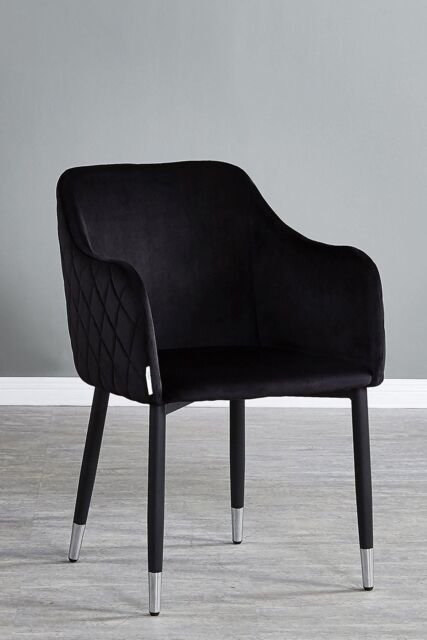 Life Interiors Single Verona Velvet Dining Chair with Quilted Back & Black Legs - Modern Accent Chair with Silver Foot Caps - image 1