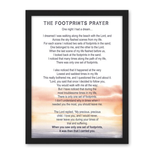"Artery8 Wall Art Print Lord Jesus Foot Prints In The Sand Poem Watercolour Large Framed Wall Décor Art in Brown - Size: W18"" x H24""" - image 1