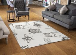Benjamin Tate Design Sketch Of Scarab Beetle, May Bug, Bee & Dragonfly Designer Rug in Natural - Size: Large - thumbnail 2