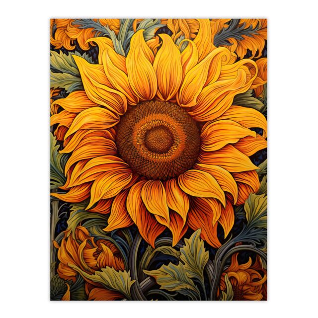 Artery8 Single Sensational Summer Sunflower Bright Floral Illustration Vibrant Yellow William Morris Style Pattern Unframed Wall Art Print Poster - image 1