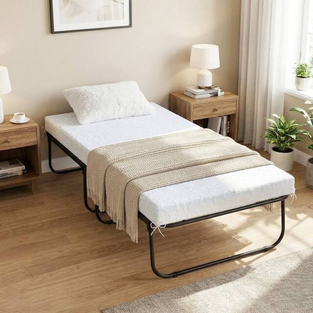 NESTLUNE Single Size Guest Bed with Breathable Fabric in Black - Size: Cot - image 1
