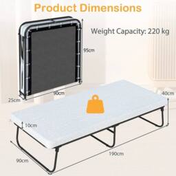 NESTLUNE Single Size Guest Bed with Breathable Fabric in Black - Size: Cot - thumbnail 2
