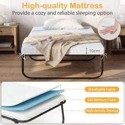 NESTLUNE Single Size Guest Bed with Breathable Fabric in Black - Size: Cot - thumbnail 3