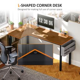 HOMCOM L-Shaped Corner Desk Computer with Fabric Bag & Hooks, Black - thumbnail 4
