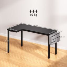 HOMCOM L-Shaped Corner Desk Computer with Fabric Bag & Hooks, Black - thumbnail 3