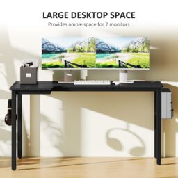 HOMCOM L-Shaped Corner Desk Computer with Fabric Bag & Hooks, Black - thumbnail 6