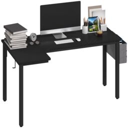 HOMCOM L-Shaped Corner Desk Computer with Fabric Bag & Hooks, Black - thumbnail 2