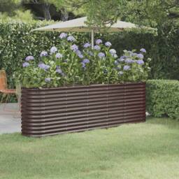 Berkfield Home Garden Raised Bed Powder-coated Steel 224x40x68 cm Brown - Size: 224 x 40 x 68 cm - thumbnail 2