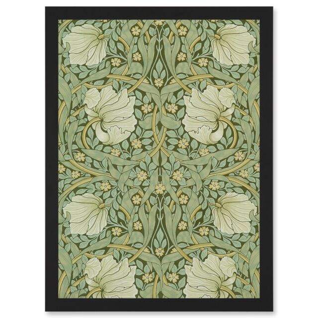Artery8 William Morris Pimpernels Craft Pattern Design Artwork Framed Wall Art Print A4 in Black - image 1