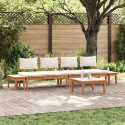 Berkfield Home 5 Piece Garden Bench Set with Cushions - Solid Teak Wood in Brown - thumbnail 1
