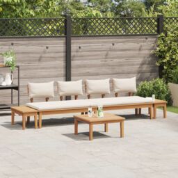Berkfield Home 5 Piece Garden Bench Set with Cushions - Solid Teak Wood in Brown - thumbnail 4