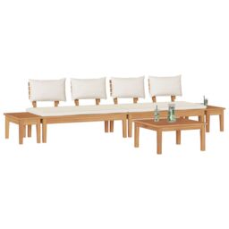 Berkfield Home 5 Piece Garden Bench Set with Cushions - Solid Teak Wood in Brown - thumbnail 3