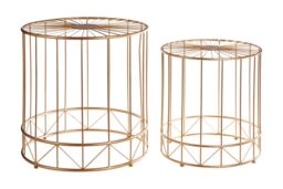 Orsina Geometric Design Set Of 2 Round Side Tables, Sleek Bed Side Table For Bedroom, Gold Finish Lounge Table - thumbnail 6