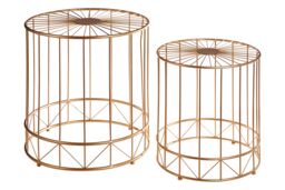 Orsina Geometric Design Set Of 2 Round Side Tables, Sleek Bed Side Table For Bedroom, Gold Finish Lounge Table - thumbnail 2