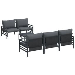 Berkfield Home Garden Sofa Set with Cushion with Pillow 6 pcs Anthracite Steel & Fabric - thumbnail 2
