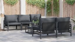 Berkfield Home Garden Sofa Set with Cushion with Pillow 6 pcs Anthracite Steel & Fabric - thumbnail 4