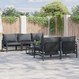 Berkfield Home Garden Sofa Set with Cushion with Pillow 6 pcs Anthracite Steel & Fabric - thumbnail 1