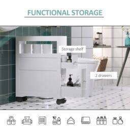 Wyld Haus Minbalu Narrow Rolling Bathroom Storage Unit 2 Drawers Wheels in White - thumbnail 7