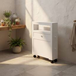 Wyld Haus Minbalu Narrow Rolling Bathroom Storage Unit 2 Drawers Wheels in White