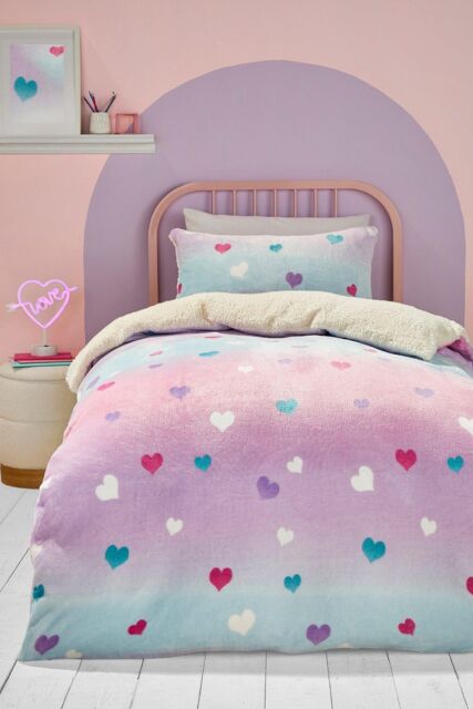 Bedlam 'Cosy Ombre Heart' Plush & Sherpa Reverse Duvet Cover Set - Size: Single - image 1